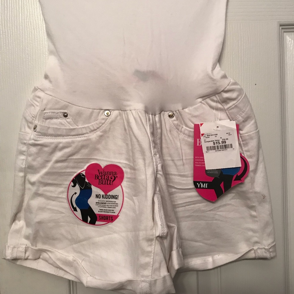 All white maternity shorts